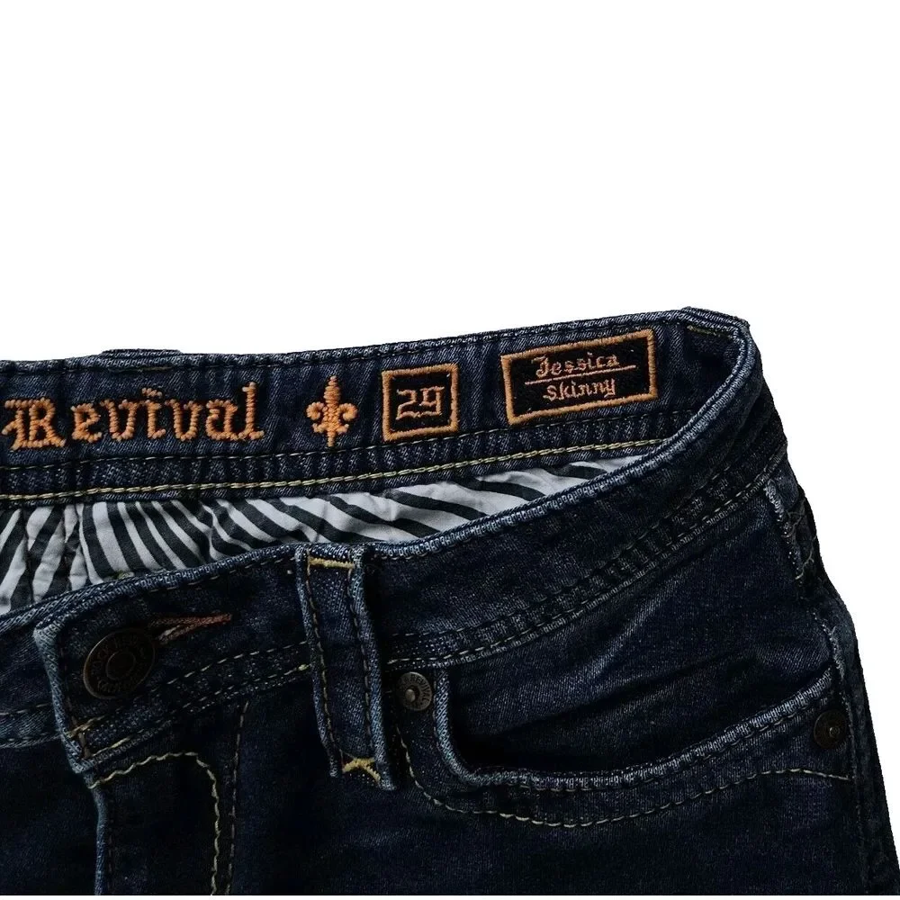 Rock Revival Womens 29 Jessica Skinny Blue Denim Jeans Flap Pockets Actual 31x31